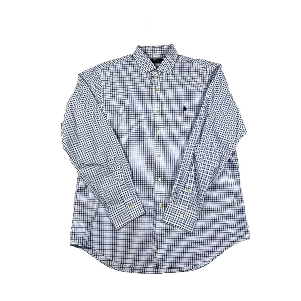 Polo‎ Ralph Lauren Mens Blue White Tattersall Check Button Down Shirt Large